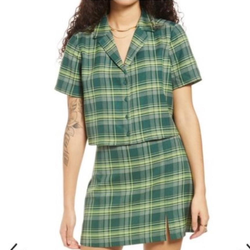 Bp plaid crop camp shirt and veronika plaid short skirt